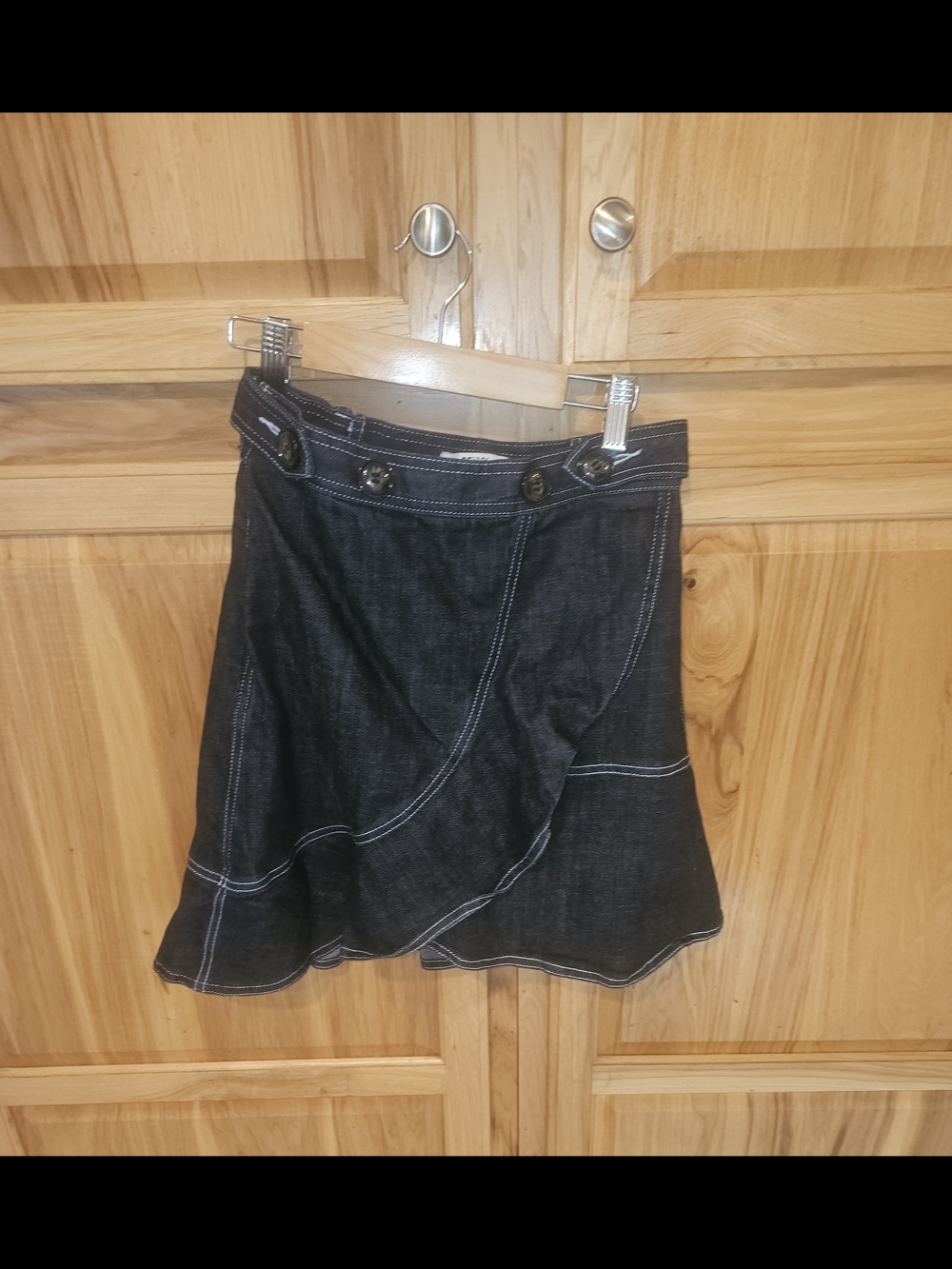 Renvy Dark Blue Denim Skirt with White Stitching